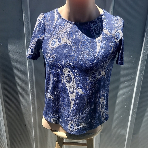 Anthropologie Tops - Anthropologie Blue Top Short Sleeve Blouse
